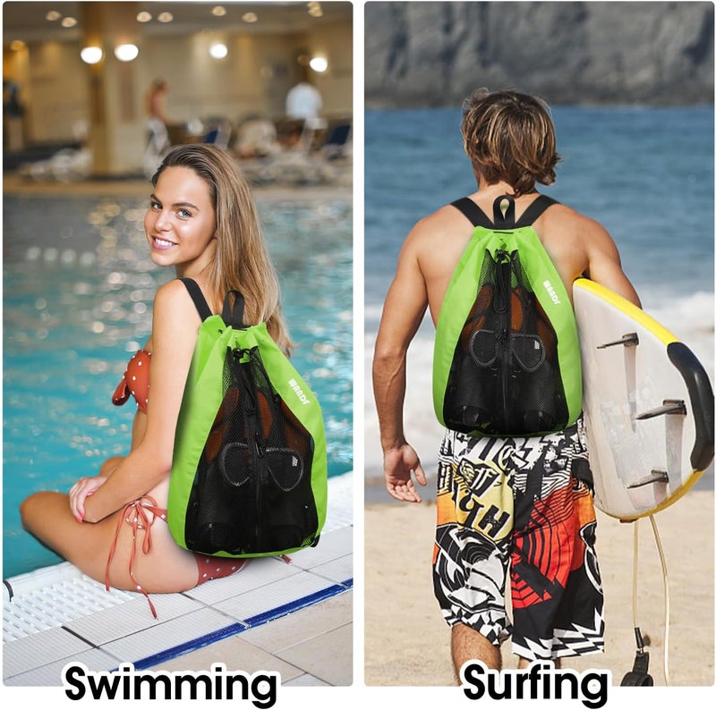 WANDF Swim Bag Mesh Drawstring Backpack Beach Backpack for Swimming, Gym, and Workout Gear - Image 2